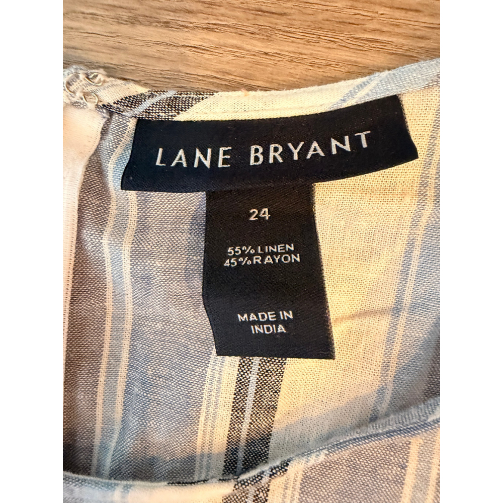 Women's LANE BRYANT Plus Size 24 Striped Jumpsuit Blue White Linen Blend Coastal - Picture 10 of 11